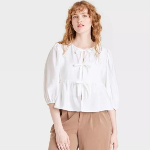 Women's Front Tie Blouse - Picture 1 of 10